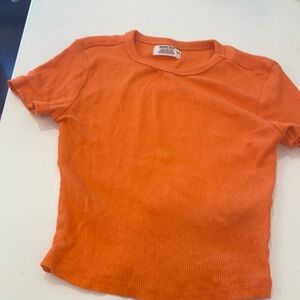 Ardene Basic Cropped bodycon vibrant orange t-shirt